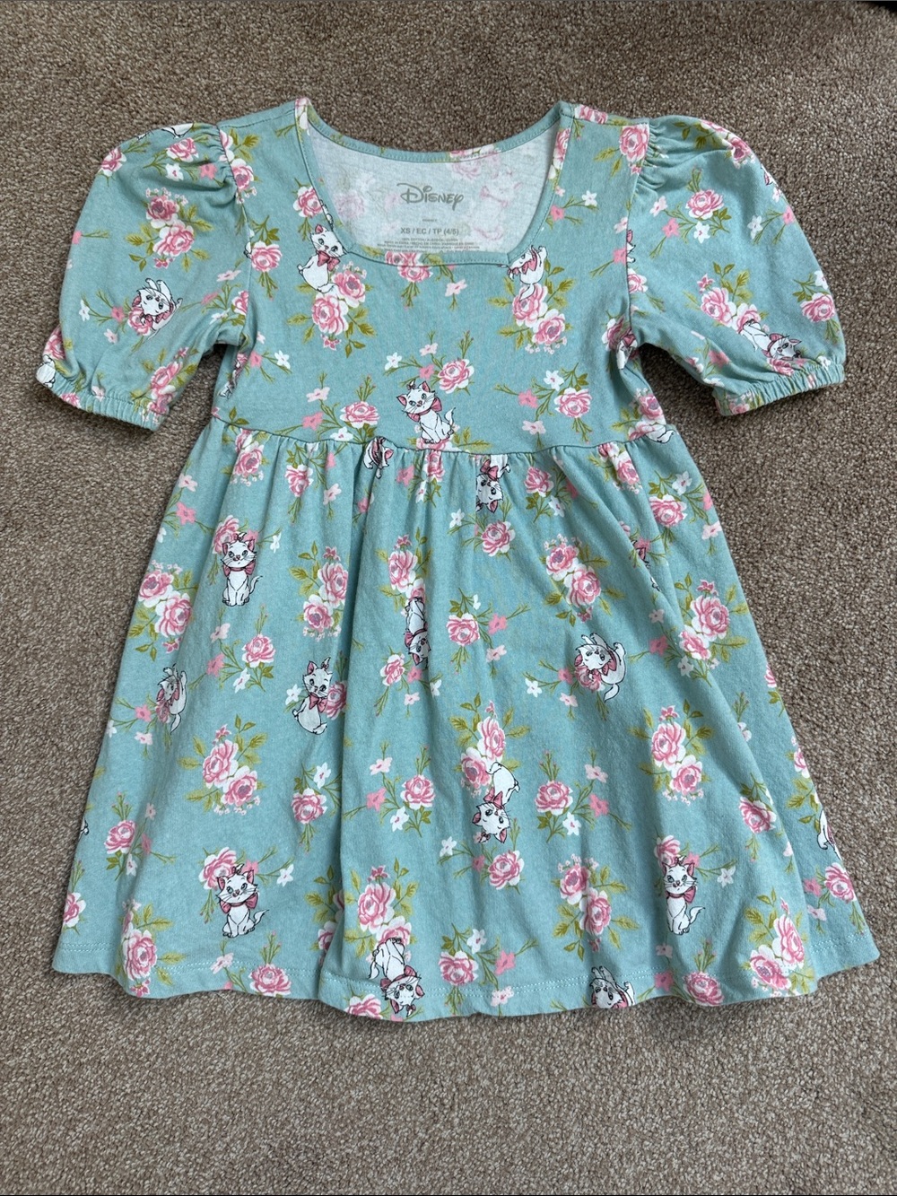 Disney Girls' Mint Green Floral Aristocats Puff Sleeve Dress